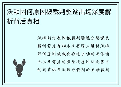 沃顿因何原因被裁判驱逐出场深度解析背后真相